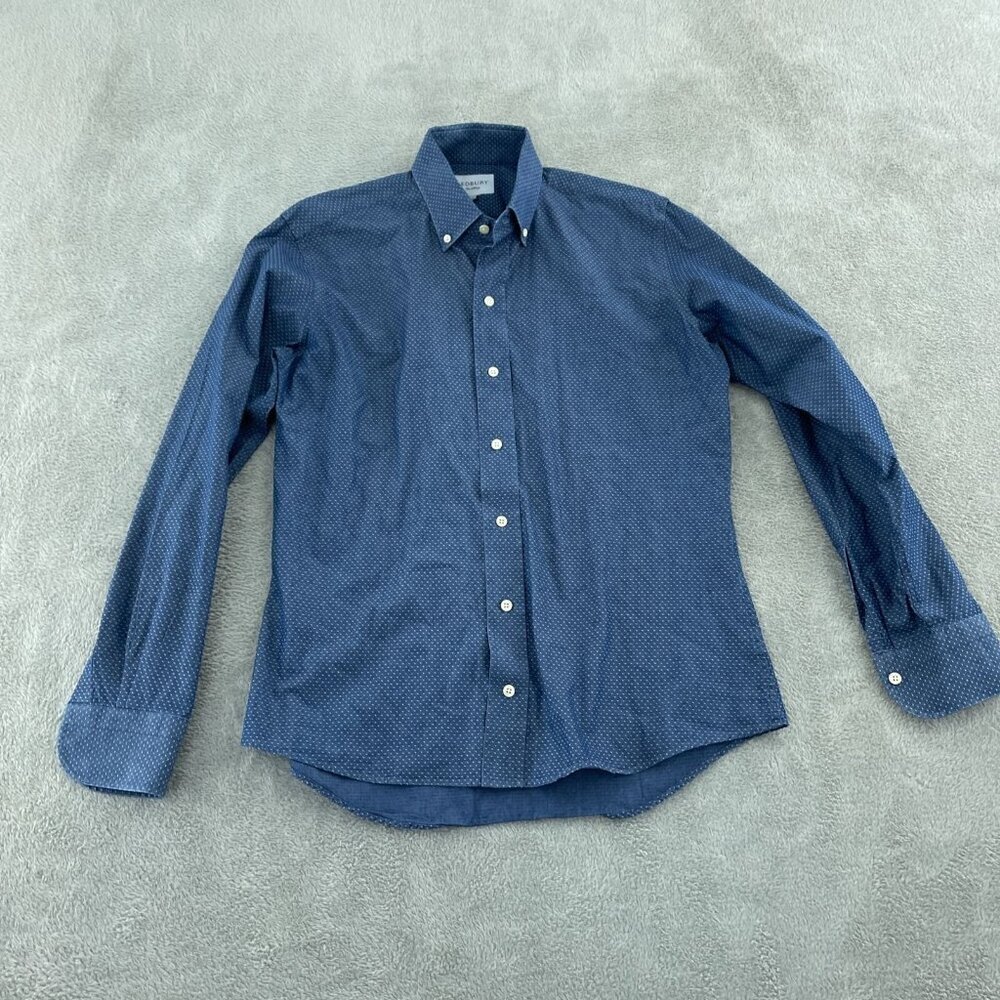 💥    Ledbury Mens XL Blue Polka Dot Long Sleeve Dress Shirt 100% Cotton 5105